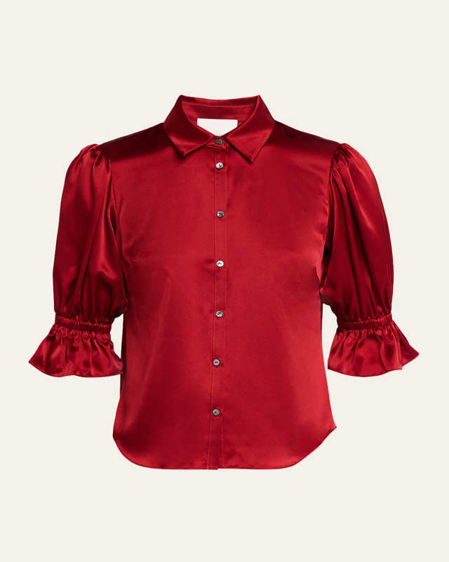 Fiona Silk Satin Short-Sleeve Top
